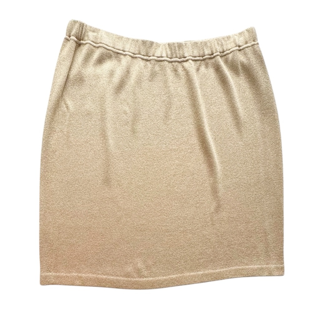 St. John Cream Metallic Knit Pencil Skirt